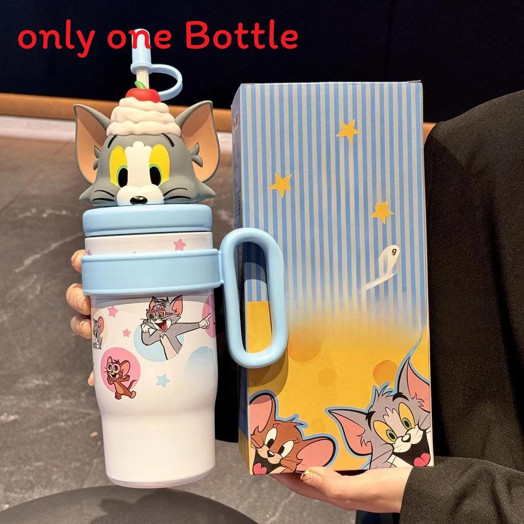 Tom And Jerry Insulated Travel Mug With Straw And Handle For Office Use