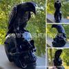 Gothic Skull And Crow Resin Statue Black Halloween Horror Skeleton Bird Figurine For Outdoor Garden Home Tabletop Decoration