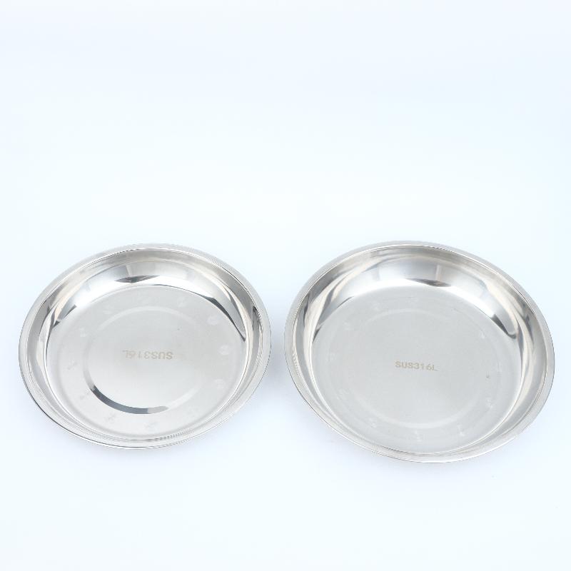 2Pcs Reusable Stainless Steel Dinner Plates Thickened Polished Round Shallow Dishes for Picnic Barbecue Use