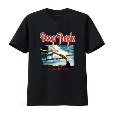 T-SHIRT DEEP PURPLE STORMBRINGER DESIGN STAMPATO BAND ROCK PER FAN top lavato vintage per l'uso quotidiano leggermente elasticizzato