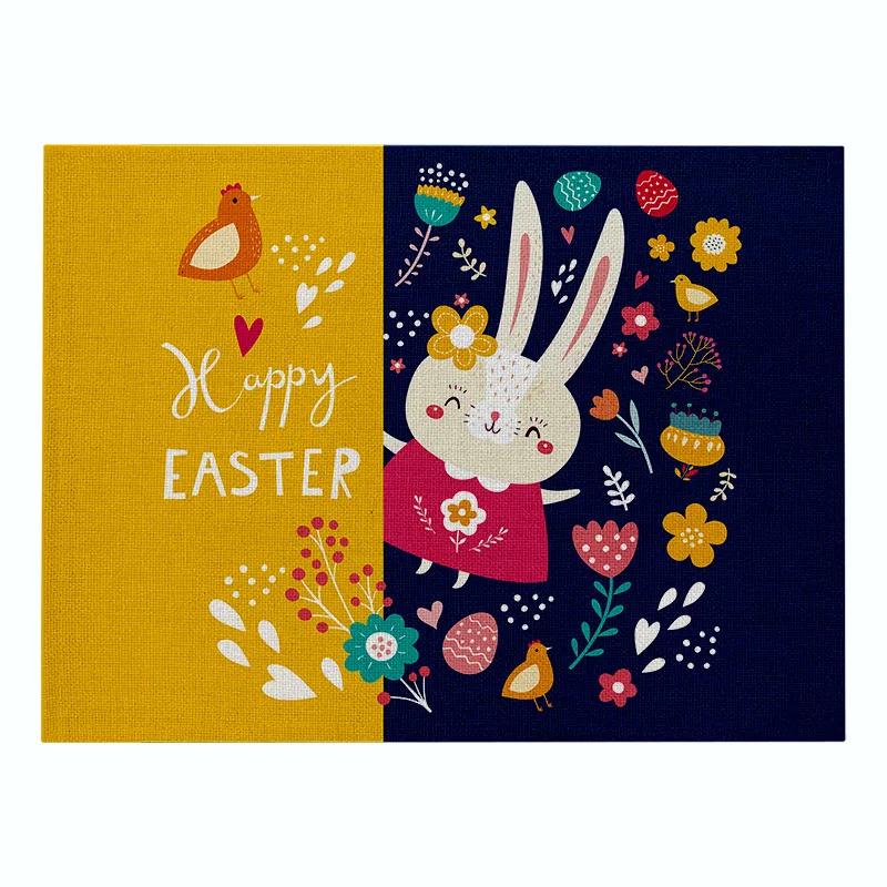 Easter meal mat, cartoon rabbit kitchen insulation coaster, heat-resistant cotton and linen Western style mat home decor
