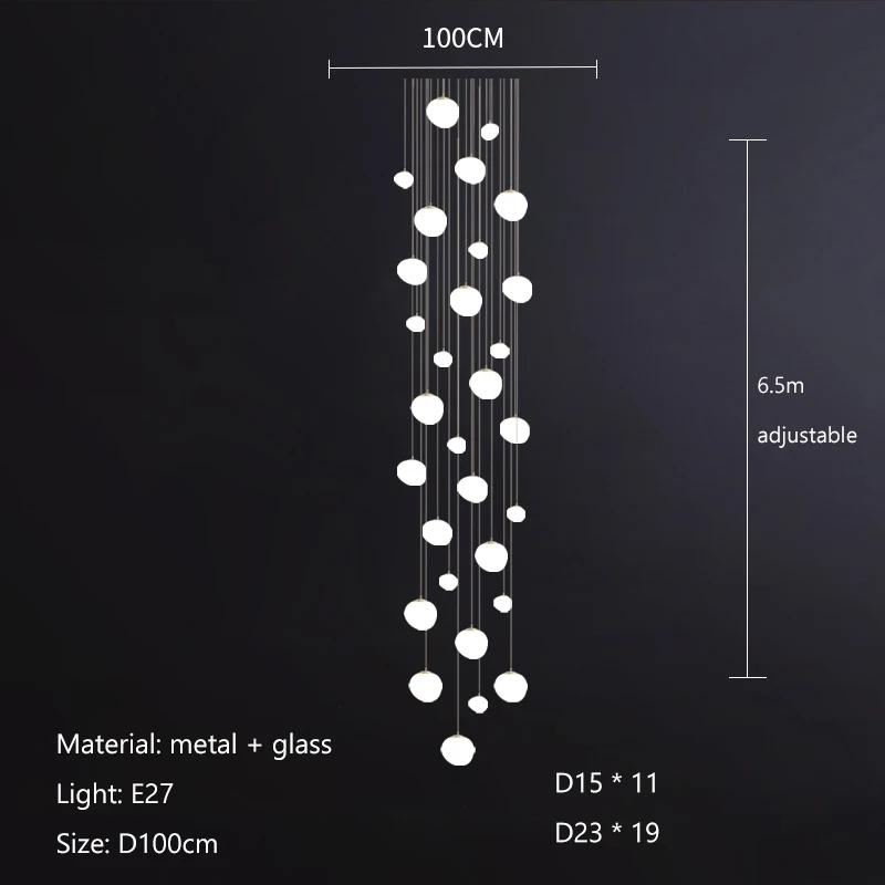 Nordic Minimalist Staircase Chandelier Bubble Glass Light Luxurious Living Room Family Kitchen Restaurant Celing Pendant Lamp