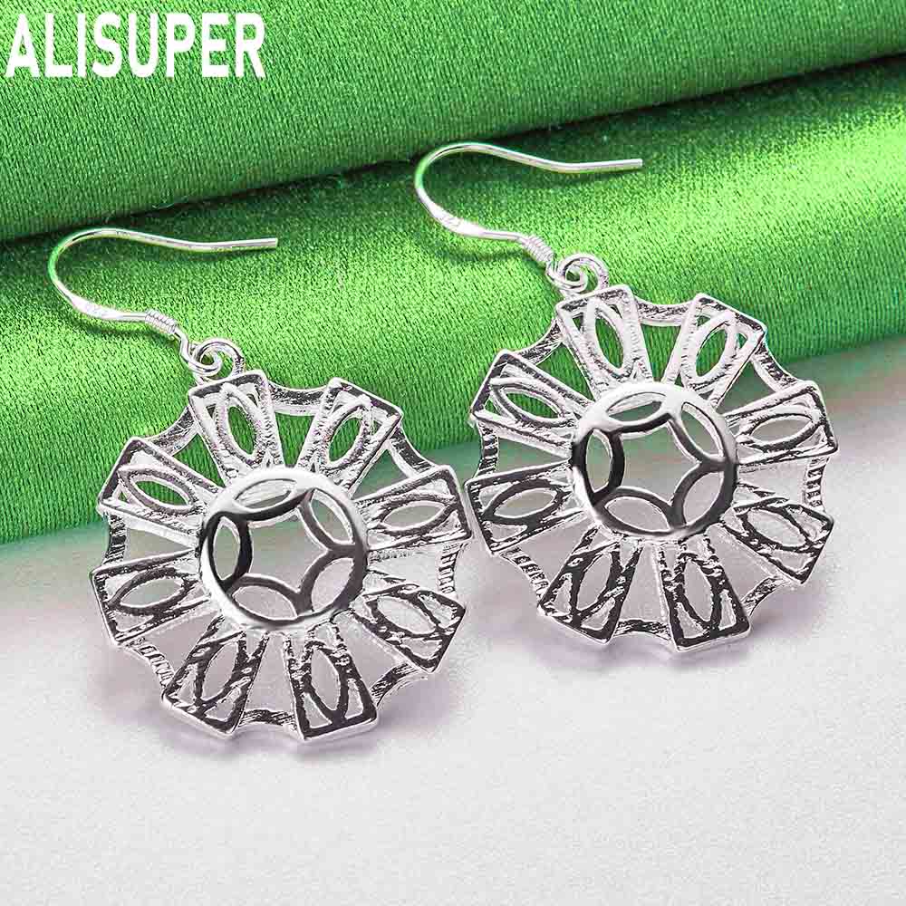 925 Sterling Silver Ethnic Style Hollowed-Out Sunflower Earrings - Stylish Evening Jewelry