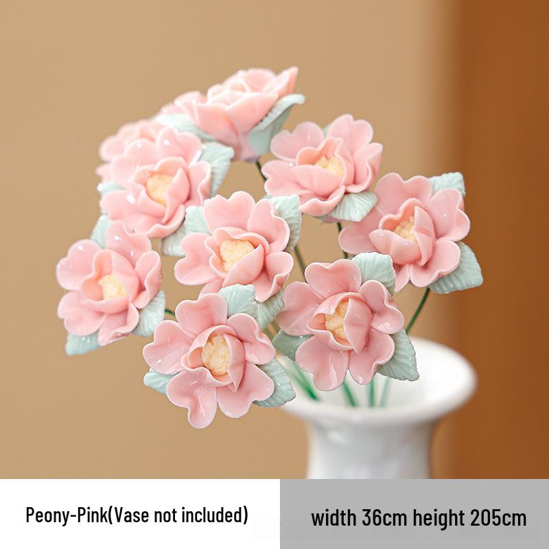 Traditional Jingdezhen Peony Ceramic Vase - Eternal Flower Simulation Decoration