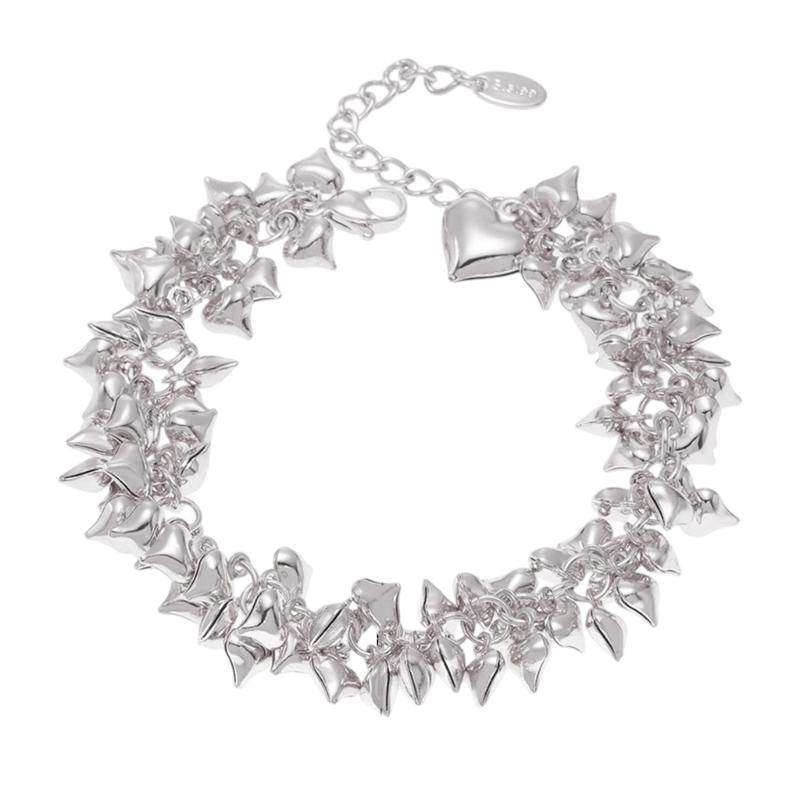 A52E Versatile Layering Bracelet With Heart Charm Stainless Steel Gift