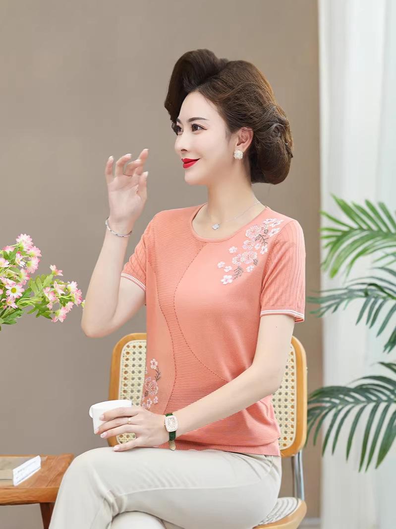 

2026 Women s Tencel Knit Round Neck Color Block Short Sleeve Top - Fashionable, Loose, and Breathable for a Cool Summer Feel L (105-120 lbs) оранжевый