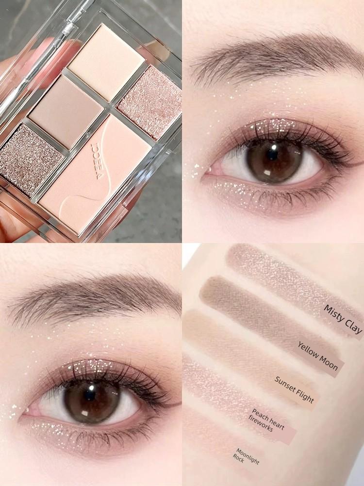 Veecci/Seven-Color Eyeshadow Palette for Light Makeup, Pearlescent Highlighter, Blush, and Contouring - Multi-Use Comprehensive Palette for Beginners