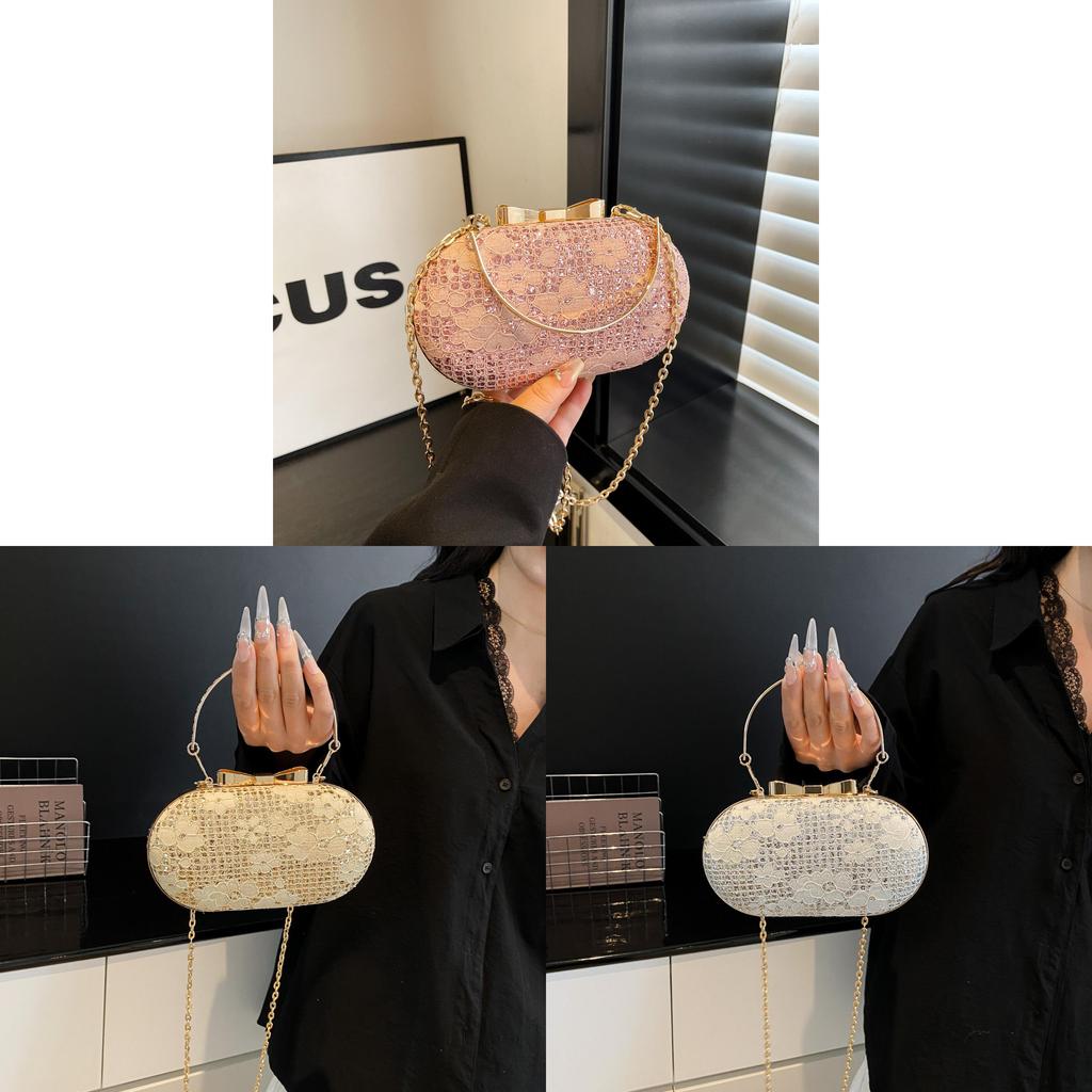 Borsa a Pochette da Sera in PU con Catena Metallizzata e Chiusura a Serratura per Uso Quotidiano
