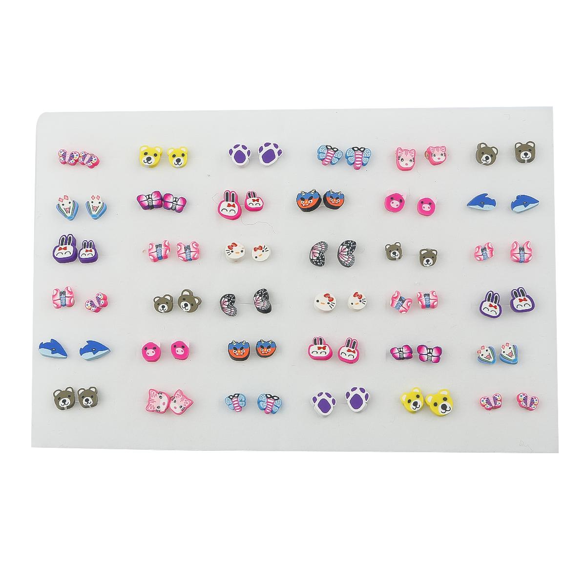 

36 пар сережек-гвоздиков из пластика в смешанном стиле со стразами, цветами, геометрическими фигурками и животными для женщин и девочек, ювелирные аксессуары