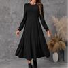 2025 Autumn/Winter Women's A-Line Knit Long Sleeve Dress - Solid Color Round Neck