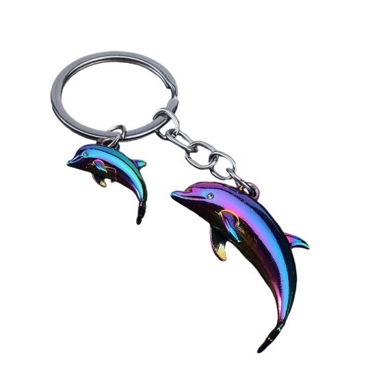 Keychain Pendant Zinc Alloy Dolphin Design Key Chain Easy To Hang Electroplated Metal Key Ring Backpack Car Accessory