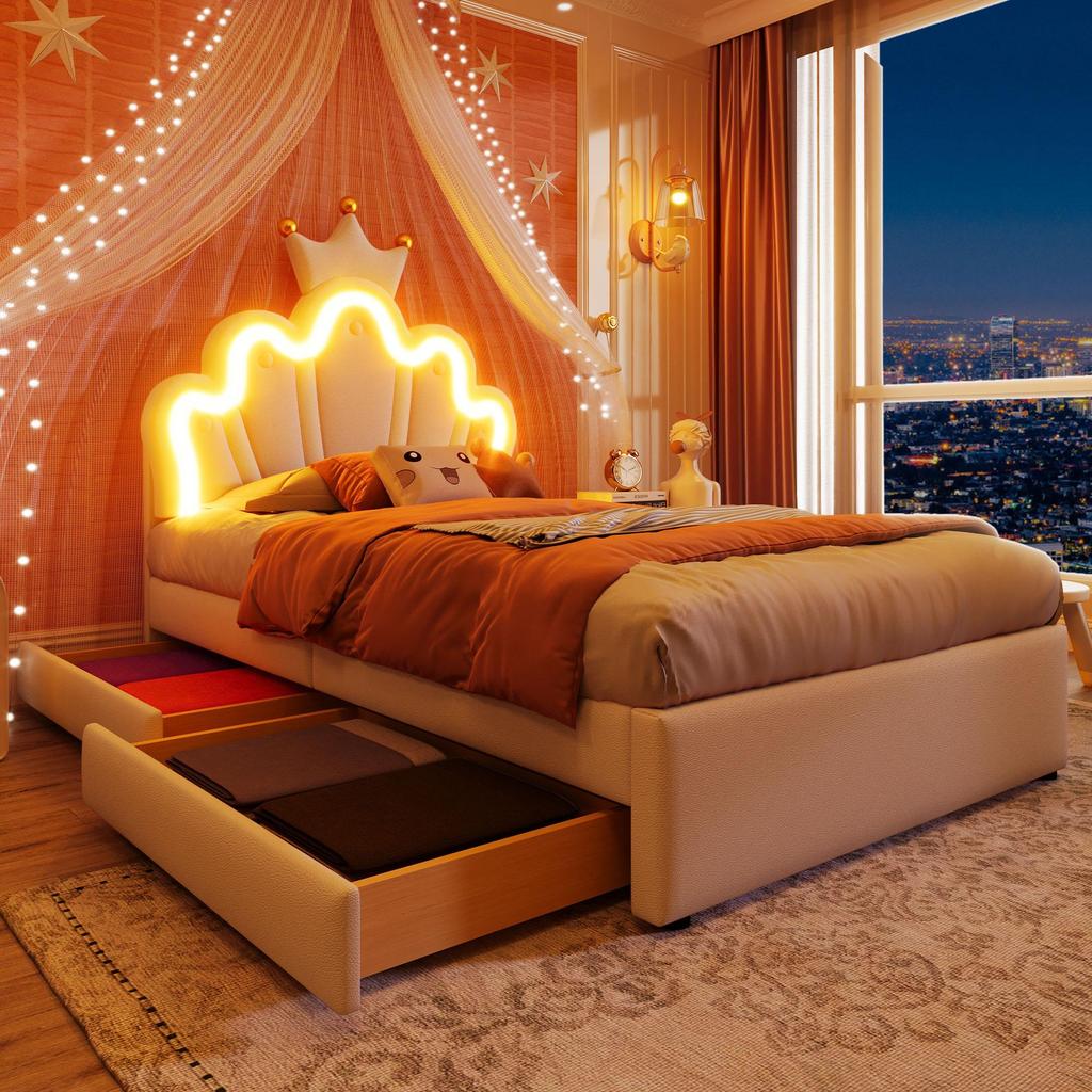 Children's Bed Flieks 90x200 Cm with 2 Drawers, White