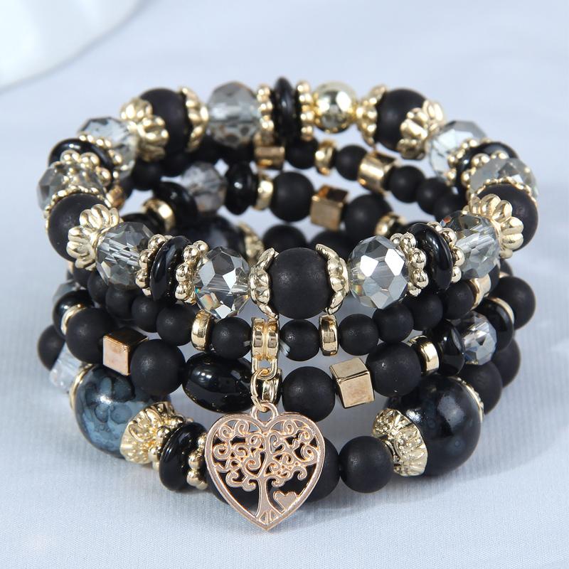 DIEZI Bohemian White Crystal Beads Strand Bracelets For Women Girls Ethnic Tree Of Life Charm Wrap Bracelet Pulseira Feminina