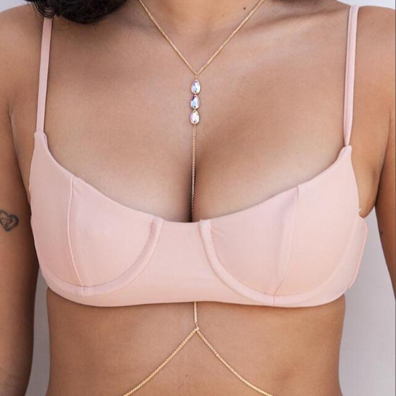 

Sexy Women s Zircon Chest Waist Body Chain Simple Gold Color Summer Bikinis Body Chain Fashion Beach Party Jewelry Accessories