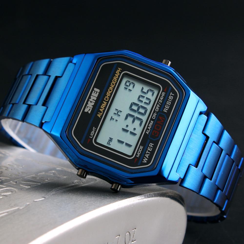 Skmei Digital Watch Reloj Hombre For Casual Sport 1123 3Bar Waterproof Fashion Men Stainless Steel Strap LED Display Watches