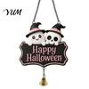 Festive Entrance Hanging Bell Halloween Cute Witch Hat Ghost Door Sign, Wooden Decoration, Decorative Skull Doorbell Pendants for Indoor Outdoor Home