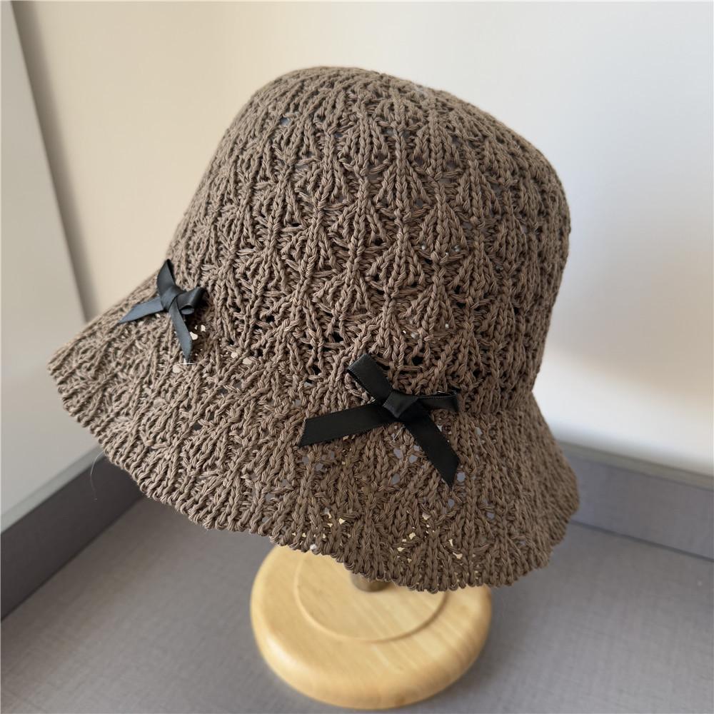 Bow straw hat girls sweet and cute bucket hat spring and summer travel seaside sunscreen hat