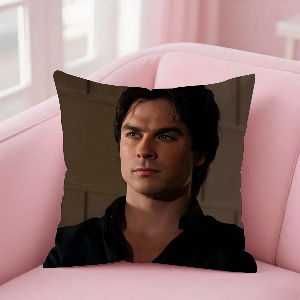 Damon Salvatore The Vampire Diaries Pillow Case Square Double-Sided Printing Short Plush Sofa Cushion Cover Bedroom