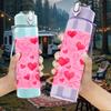 1PC Pink Red Heart Love Pattern Print 750ml Color Plastic Sports Water Bottle Leakproof Flip Straw Lid Suitable for Sports Office Home Use