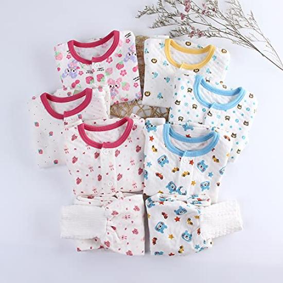 Baby Thick Belly Warmer Top and Bottoms Front Long Bear 90cm Pajamas, Set, Opening, Spring/Autumn/Winter, Sleeves, Boys' All-Over Print, Gift, Print,