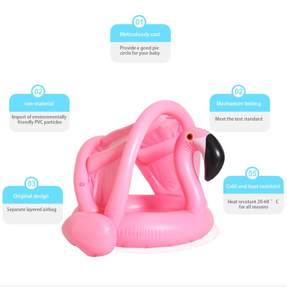 Flamingo Baby Swimming Ring with Canopy Sun Protection Baby Swimming Aid Inflatable Baby Pool