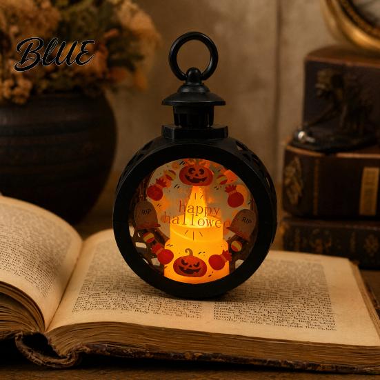 Spooky Halloween Silhouette Decor Retro Pumpkin Lantern LED Electronic Candle Light Vintage Portable Handheld Lamp Decorative for Bar Haunted House