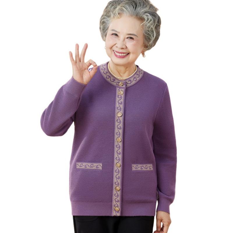 Middle-aged Elderly, Piled and Thickened Mother Large-size Knitted Autumn and Winter Cardigan, Old Lady, Grandma, Spring and Autumn Sweater Jacket