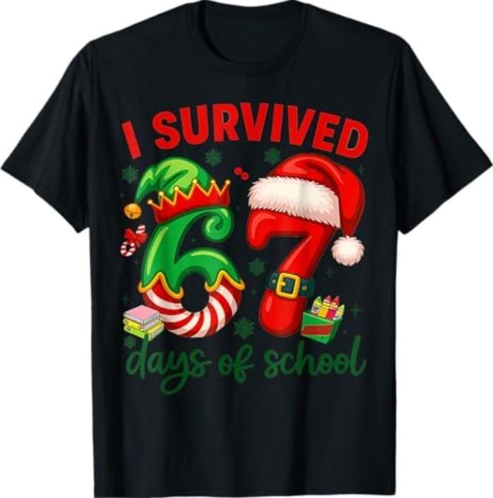 I Survived 67 Days of School Christmas Candy Cane Six Seven T-Shirt Unisex T-Shirt XL