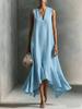 European and American women's clothing V-neck sleeveless solid color, irregular hem, dress long dress