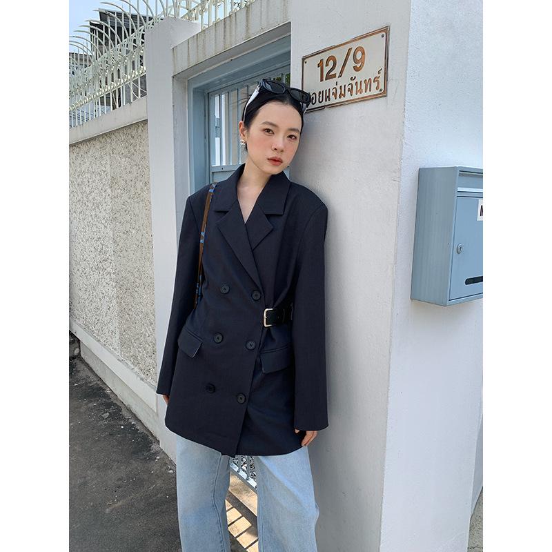 NEWOPEN 2025 Early Spring Korean-Style Women's Double-Breasted Waist-Hugging Blazer C3588