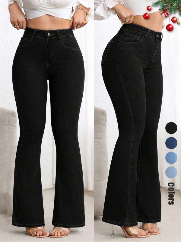 

Women s Stretch Slim Flare High Waist Jeans - Hip Lifting Micro Flare Pants Extra Large чёрный