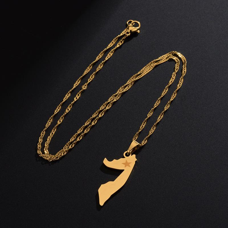 Stainless Steel Africa Somalia Map Pendant Necklace - European & American Fashion Geometric Clavicle Chain for Women