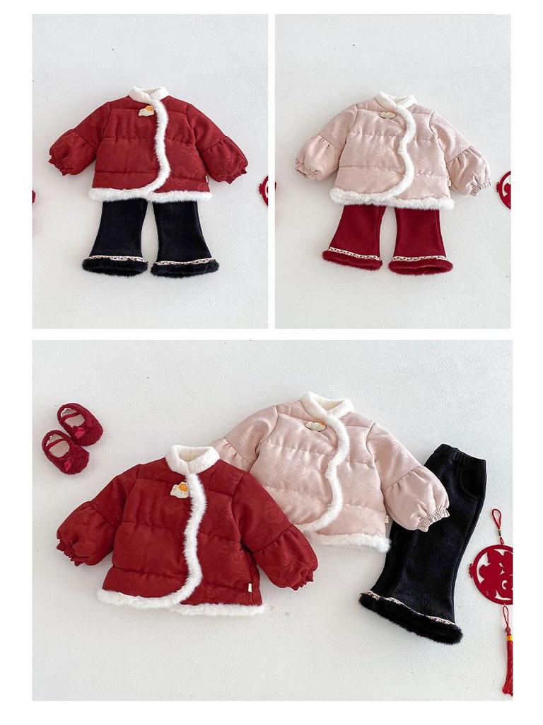 Girls' Festive Chinese-Style Goldfish Cotton Coat - Winter 2025 Velvet-Enhanced New Year Outfit