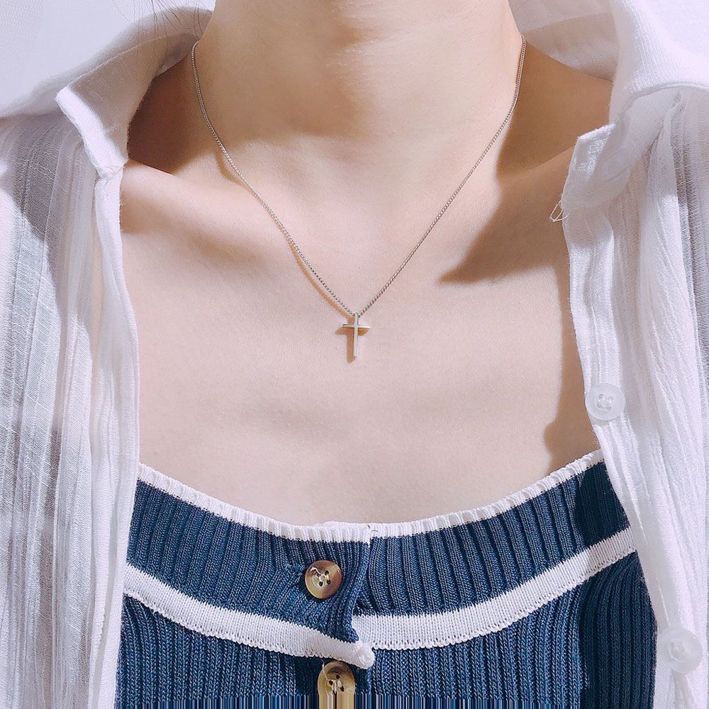 Korea Silver Plated Lady Women Party Simple Clavicle Chain Jewelry Necklace Cross Pendant