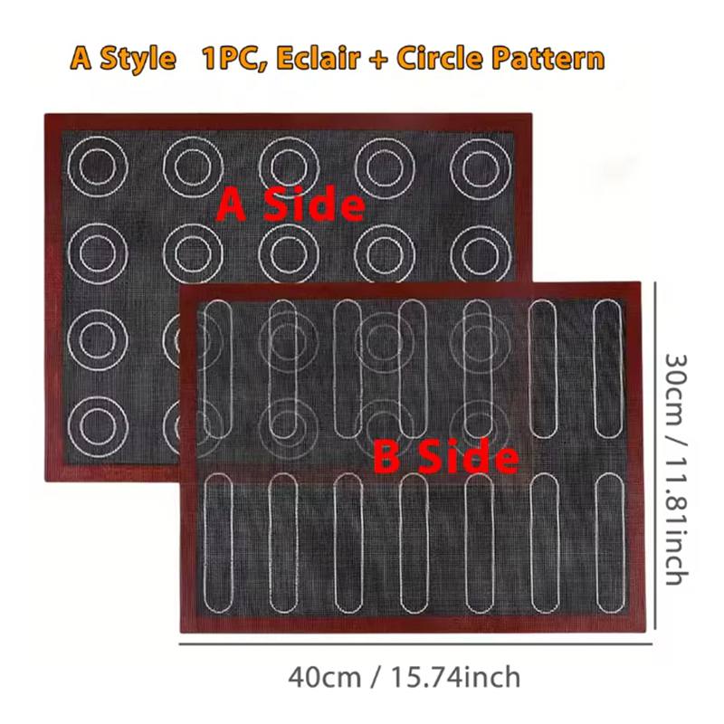 1PC Perforated Silicone Baking Mat, 2 Sides with Puff & Round Patterns, Reusable Non-stick Oven Liner, for Cookies Macaron Bread