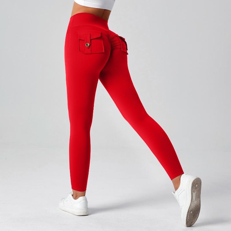 Tooling Hip Lift Yoga Pants High Waist Pocket Sports Fitness Pants Women's Nude High Elastic Running Quick Drying Sports Leggings
