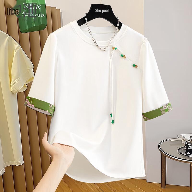 Shechi Women s New Chinese Style Colorblock Short-Sleeve T-shirt M