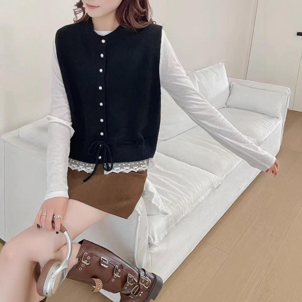 Ärmellose Strickweste für Damen im koreanischen Stil mit tailliertem Design für Herbst und Winter