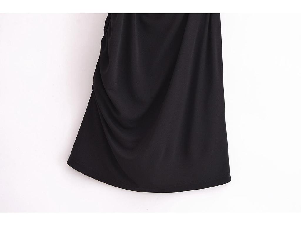 2024 Winter Women's European & American Style Off-the-Shoulder Ruched Sleeveless Dress