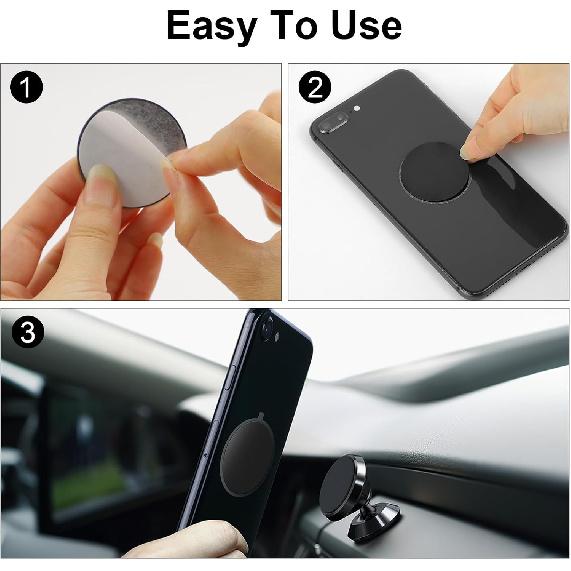 Metal Plates for Magnets, 8 Pack Black Adhesive Phone Mount Plate | 4 Rectangle & 4 Round plates with strong adhesive. Fits car mounts, GPS stands &