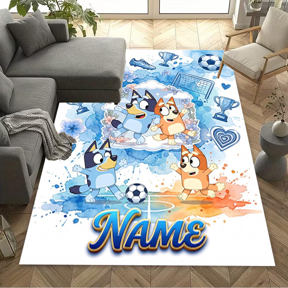 Soccer Fun Bluey Personalized Name Floor Rug Office Rug Perfect for Balcony Game Room Hallway Dormitory Anti-slip Rug Anime Office Decor Spiritual Gif