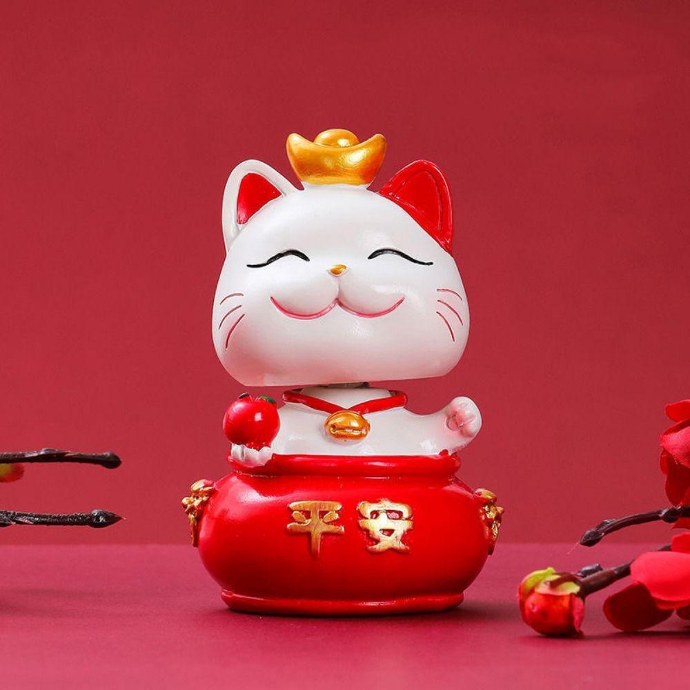 Shake Head Lucky Cat Car Decoration Waving Arm Car Fortune Cat Ornament  Home Decor
