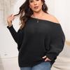 Ladies, Pullover Machine Knitted Sweater, Plus Size Women's Clothing, Autumn and Winter, Bat Sleeves, One Neck, Off Shoulder Loose Sweater