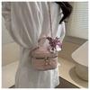 Cute Quilted Faux Leather Crossbody Bag with Bow Knot Chain Strap Small Bucket Purse for Women