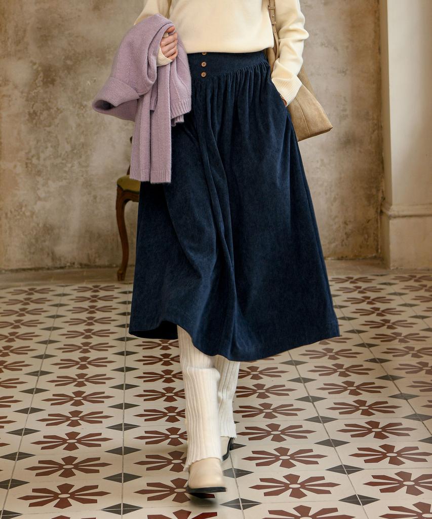 Pigment Corduroy Button Skirt (Kysk2509191)