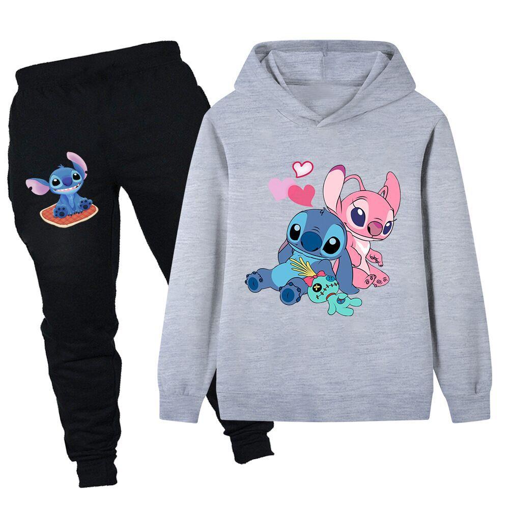 Moda Otoño Invierno Lindo Estampado Holgado Cálido Cómodo Conjunto Infantil Dibujos Animados Moda Casual Conjunto de Dos Piezas