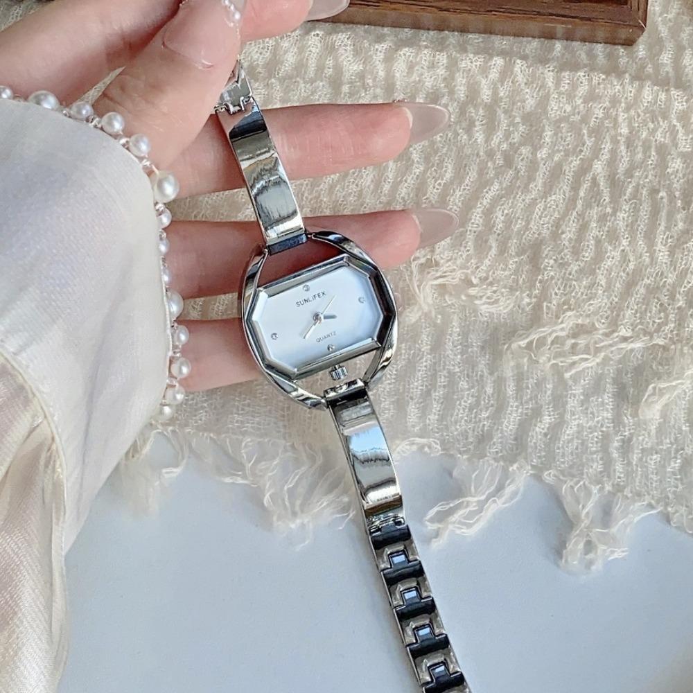 Minimalist Octagonal Rhinestone Dial Ladies Quartz Watch Thin Metal Bangle Elegant Daily Wrist Watch