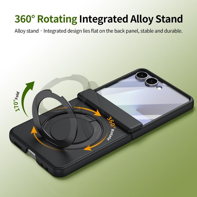 Per custodia Samsung Galaxy Z Flip 7 6 5 con vetro temperato, supporto rotante in lega magnetica, resistente alle impronte digitali