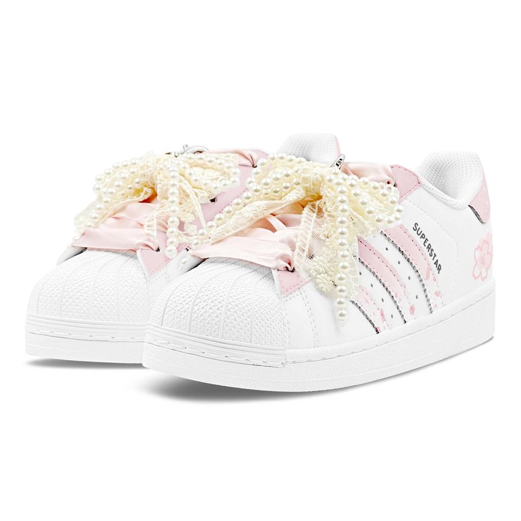 adidas Originals Superstar 2 Skateboard-Schuhe Damen Low Top Weiß/Rosa JH9976(Team1655-S-BOX)
