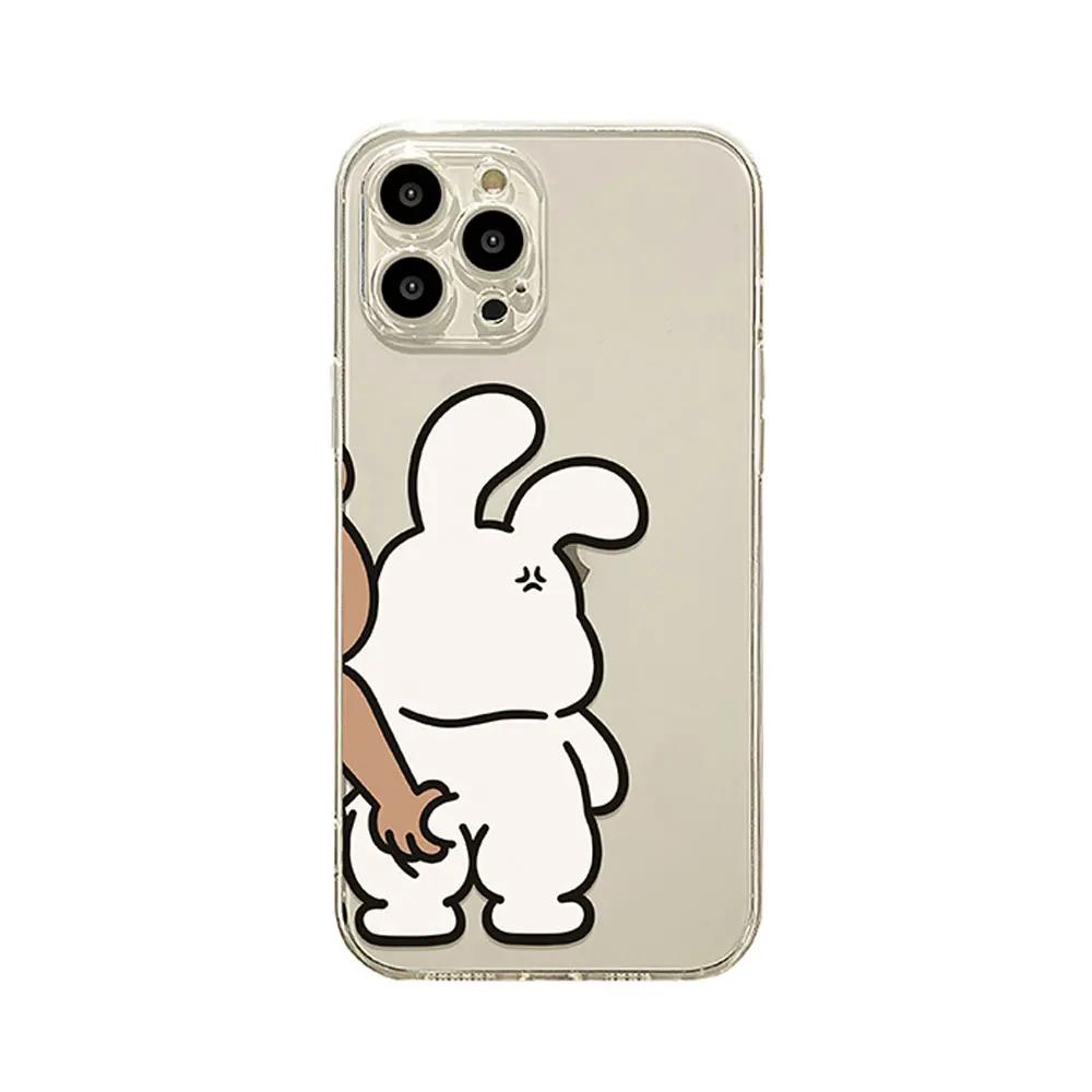 

Забавный чехол для телефона с парой кролик-медведь для IPhone 13 14 15 12 11 Pro Max Mini X XR XS MAX 7 8Plus SE2 Милое животное Прозрачная парная крышка iPhone 15